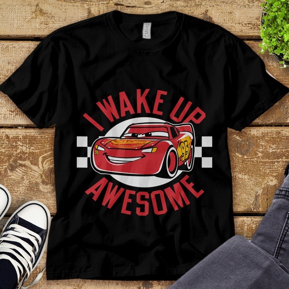 Disney Cars 3 McQueen Wake Up Awesome Graphic Unisex Tee Adult T-shirt Kid Shirt - Picture 1 of 2